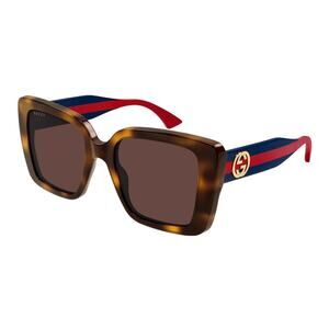 New GUCCI Sunglasses Brown Tortoise Shell Gold Metal GG Web Arms Square Womens